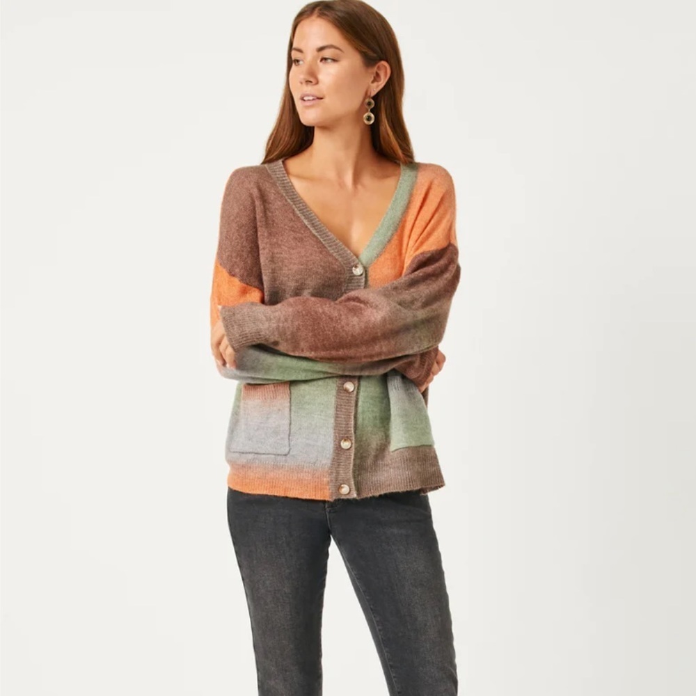 Hayden Los Angeles Ombre Wool Sweater Lightweight Knit Button Cardigan